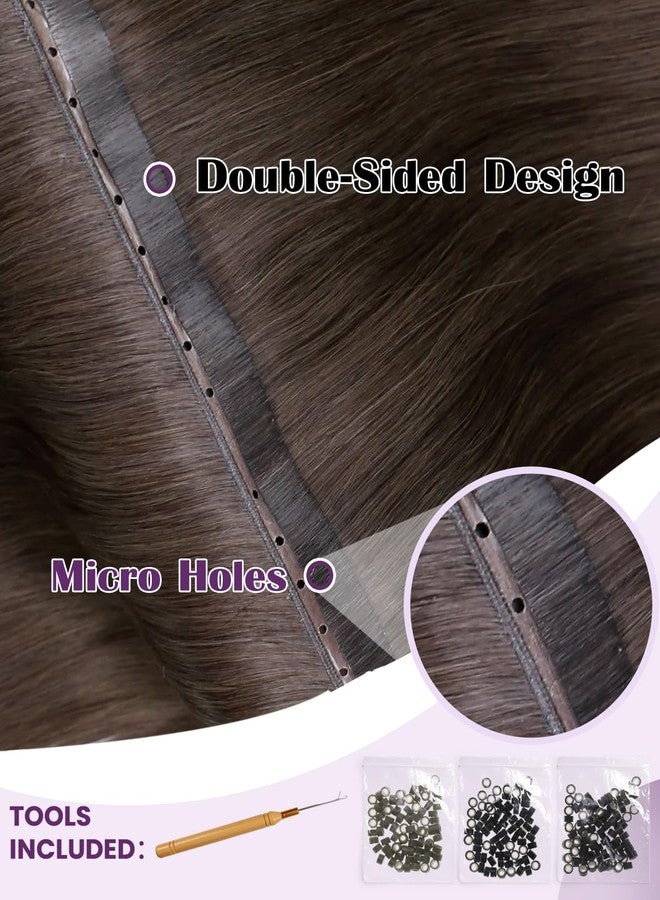 LaaVoo Butterfly Weft Hair Extensions Mocha Brown Butterfly Weft Hair Extensions Remy Human Hair Weft Butterfly Extension Human Hair Hand Tied 18inch 50g - Image 3